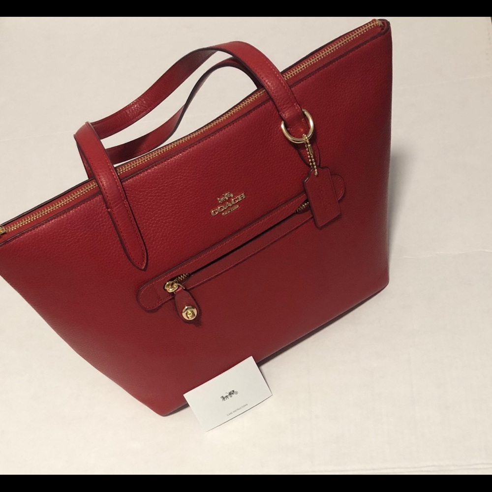New Coach Large Red Leather Tote Handbag